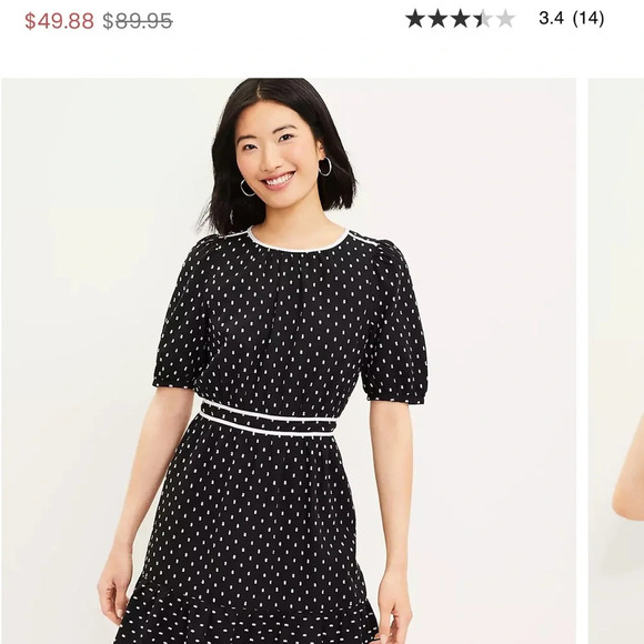 Loft Clip Dot Flounce Dress Blouson Sleeves Black Size 6 - Picture 2 of 16